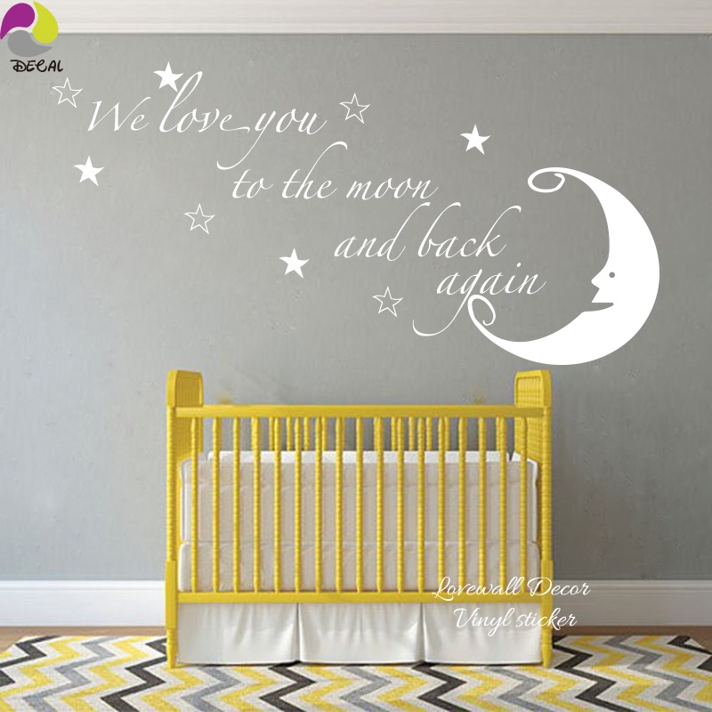 We Love You To The Moon And Back Again Quote Wall Sticker Moon Star Saying Quote Wall Decal Baby Nu