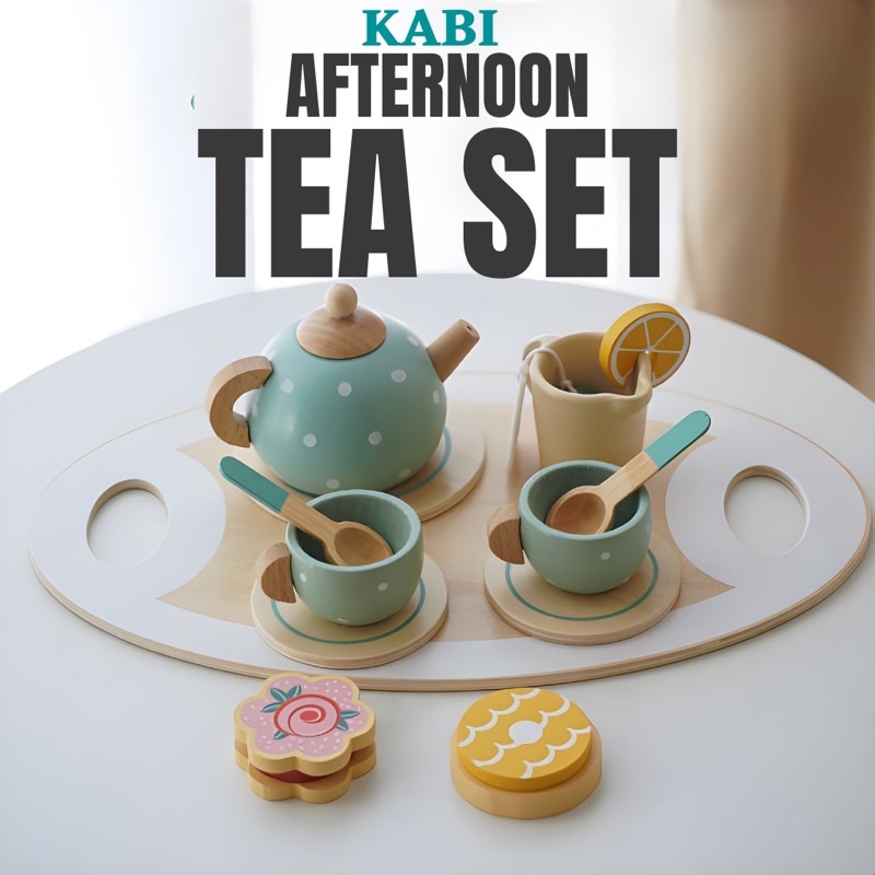 Kabi Wooden Afternoon Tea set Pretend play toys Blue Elephant Ph