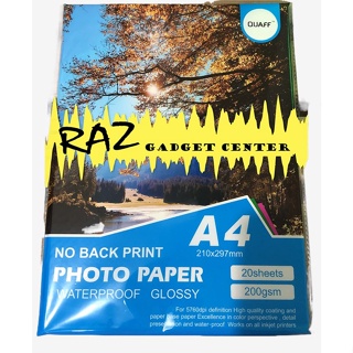 ln stockNEW▩✟Quaff A4 Waterproof Glossy No Back Print Photo Paper 200gsm / 230gsm