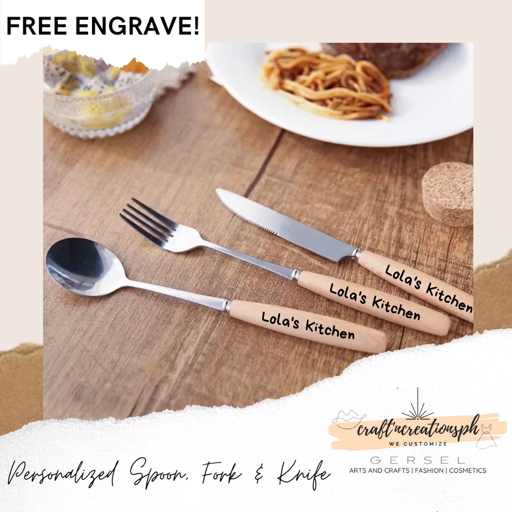 PERSONALIZED LASER ENGRAVE WOODEN CUTLERY SPOON FORK KNIFE Shopee