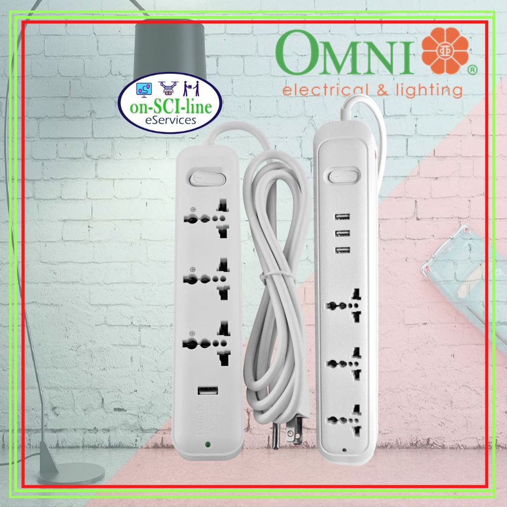OMNI Extension Cord with USB /CType USB in Black or White Shopee