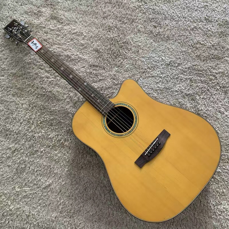 Solid Acoustic Guitar 6 String Cutaway Design Solid Wood Top Folk
