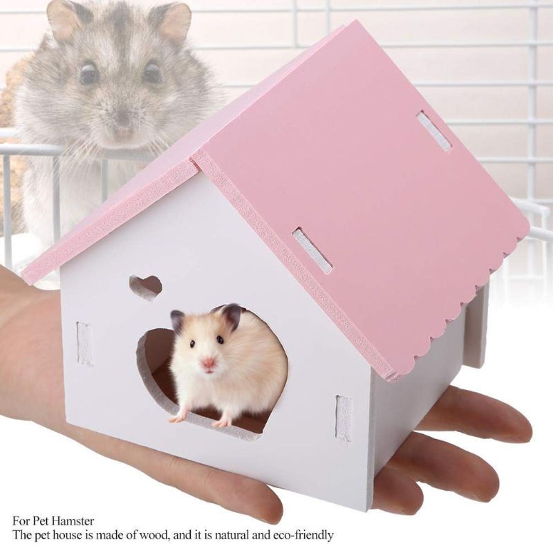 Trendy Wooden Love Heart Shape Hamster Nest Sleeping House Luxury Cage Pet DIY Hideout Hut &JL #3
