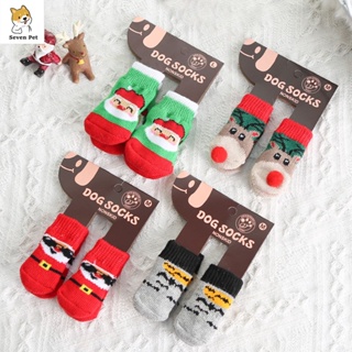 4 Pcs Christmas Dog Socks Warm Anti-Slip Cute Cat Foot Covers Pet Shoes Accessories Puppy Shoes Paw Protector Products