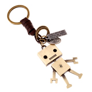 Vintage Key Chain, Metal Robot Leather Hand Woven Key Rings Bag Charm Couple Pendant Christmas Gift
