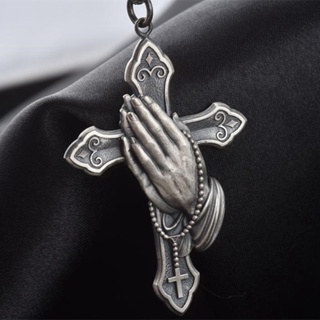 Jesus Praying Hands Religious Style Vintage Necklace Ancient Faith Men's Pendant Men and Women Cros #3