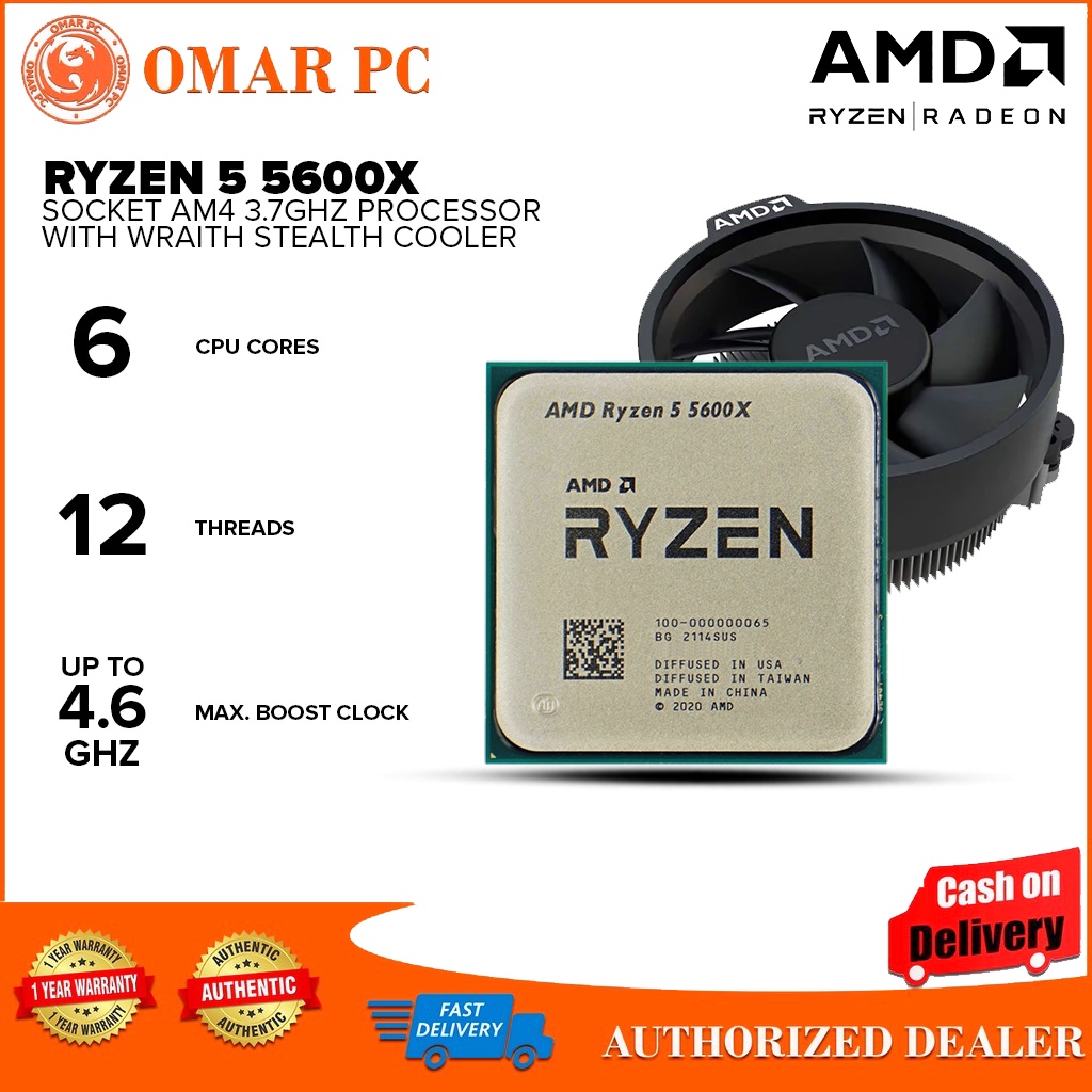 Brandnew Amd Ryzen 5 5600x Processor Tray Type With Stock Amd Stealth Wraith Cooler Shopee 1762