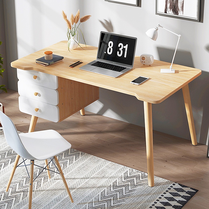 【Ready Stock】Nordic Laptop Table with 2 Drawers Work & Study Desk 100