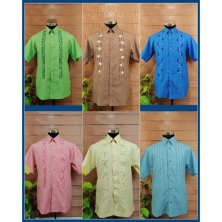 Polo Barong Short Sleeves Colored With Embroidery Hugo & Miyaki fabric