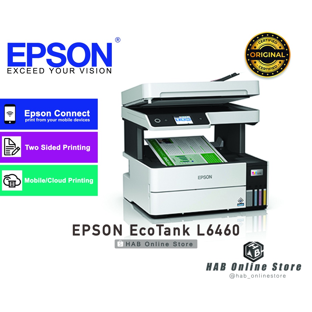 Epson Eco Tank L6460 or L6490 Print Scan Copy ADF Pigment Ink | Shopee ...