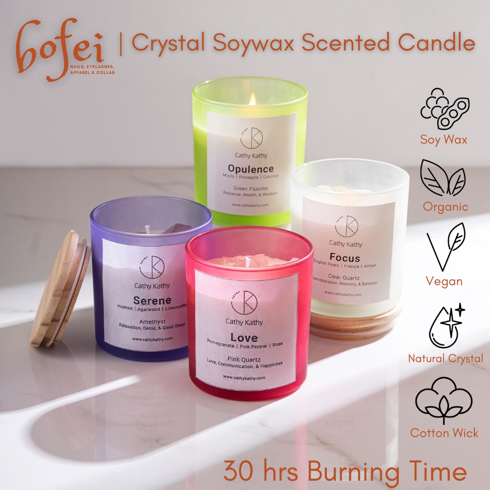 Cathy Kathy Natural Crystal Scented Candles Focus Love Serene and