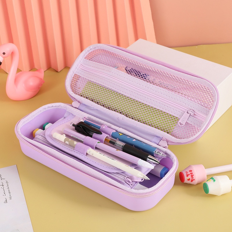 Life Office Supplies New Stylish and Versatile Double Layer Pencil Case Creative Portable Quicksand Zipper Stationery Box Storage Box for Students