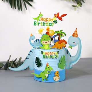 Forest Dinosaur Birthday Cake Topper Baking Cake Decoration Jungle Safari Dino Raor Happy Birthday Party Decor Kids Boy Supplies