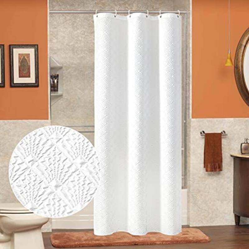 White Stall Shower Curtain for Bathroom, 3D Embossed Leaves Textured