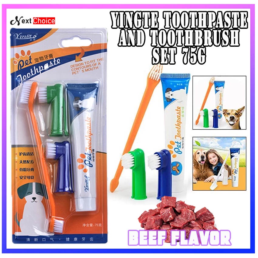Yingte Pet Toothpaste & Toothbrush Dental Set 75g (Beef Flavor/Vanilla