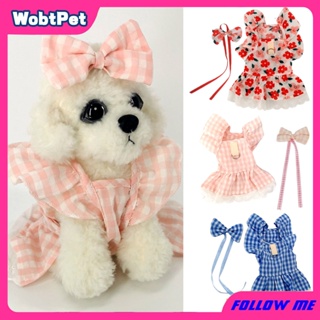 【WB】Pet Dress Floral Pattern Pleated Hemming Windproof Pet Vest Puppy Flying Sleeve Clothes for Spring