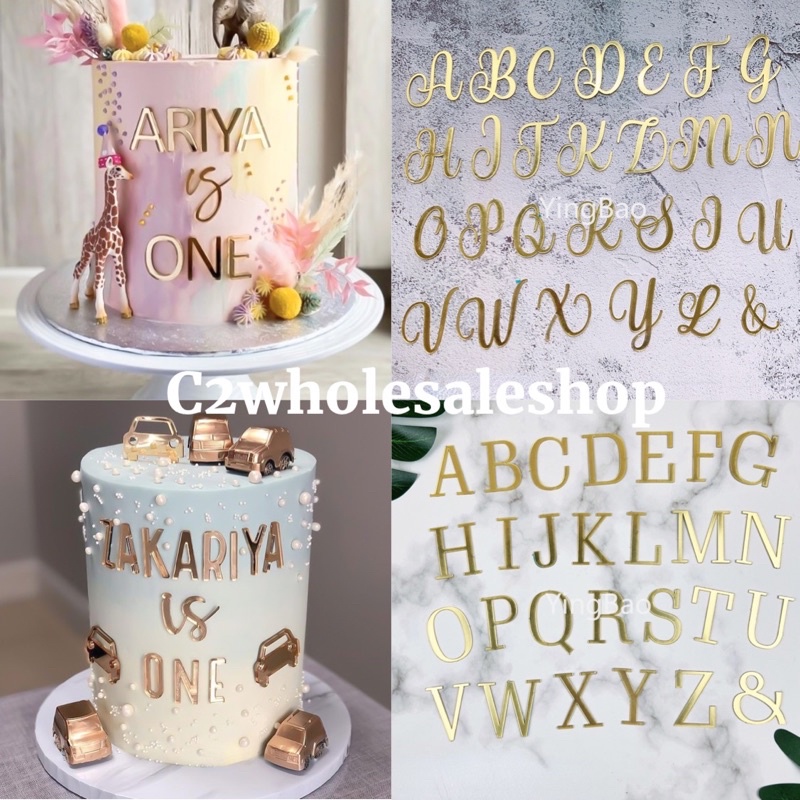 Gold Mirror Acrylic letters alphabet Cake Decoration Happy Birthday ...