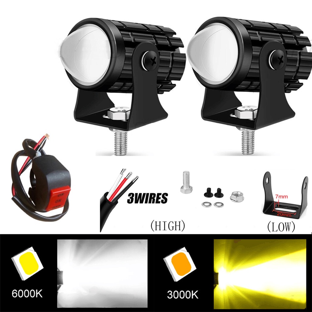2PCS Color Mini Motorcycle Driving Lights White+Yellow Pair with