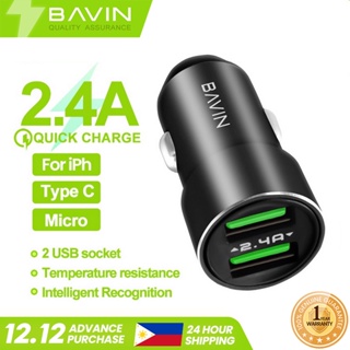 BAVIN PC398 2.4A Quick Car Charger Dual USB Port w/ Charging Cable for Micro /for iPh /Type-C