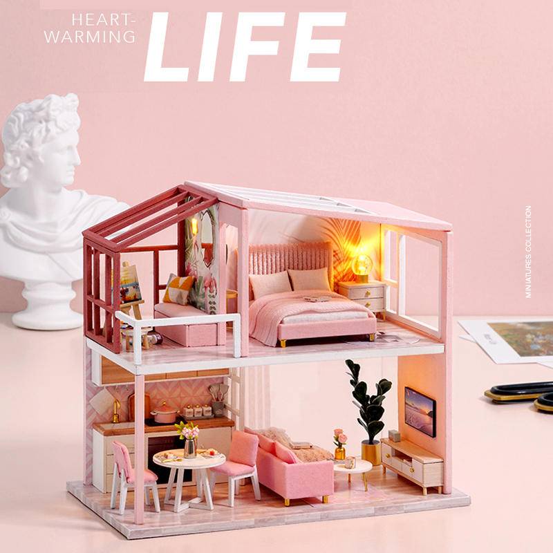 CUTEBEE DIY Dollhouse Kit Doll Houses Miniature Furniture Kit with LED