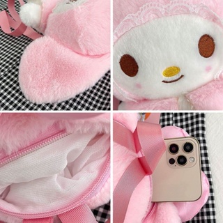 Kawaii My Melody Cinnamoroll Sanrio Fur Backpack Cute Cartoon Plush Anime Backpack Soft Toys For Girls #7