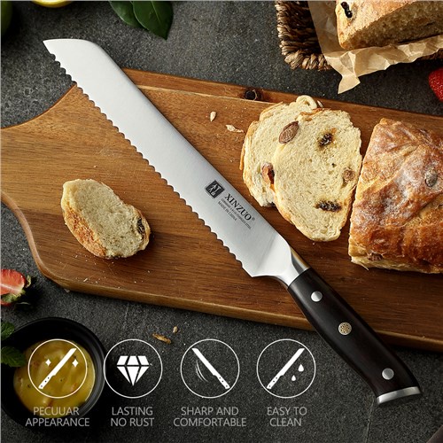 cake making tools in stock.XINZUO 9‘’ Inches Bread Knife Germany 1.4116 Steel Slicer Cutter Cutting