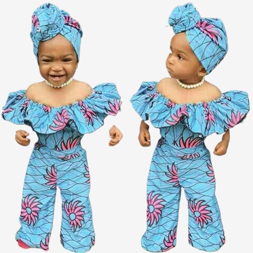 New 3-18M Infant Children Clothes Baby Girls Costume Off Shoulder Dashiki African Floral Cotton Romp