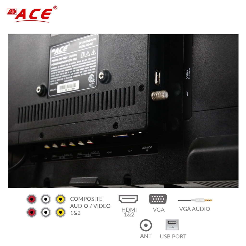 Ace 24 Super Slim Full HD LED TV Black LED-802 W/FREE BRACKET (FREE SHIPPING!!!) METRO MANILA ONLY