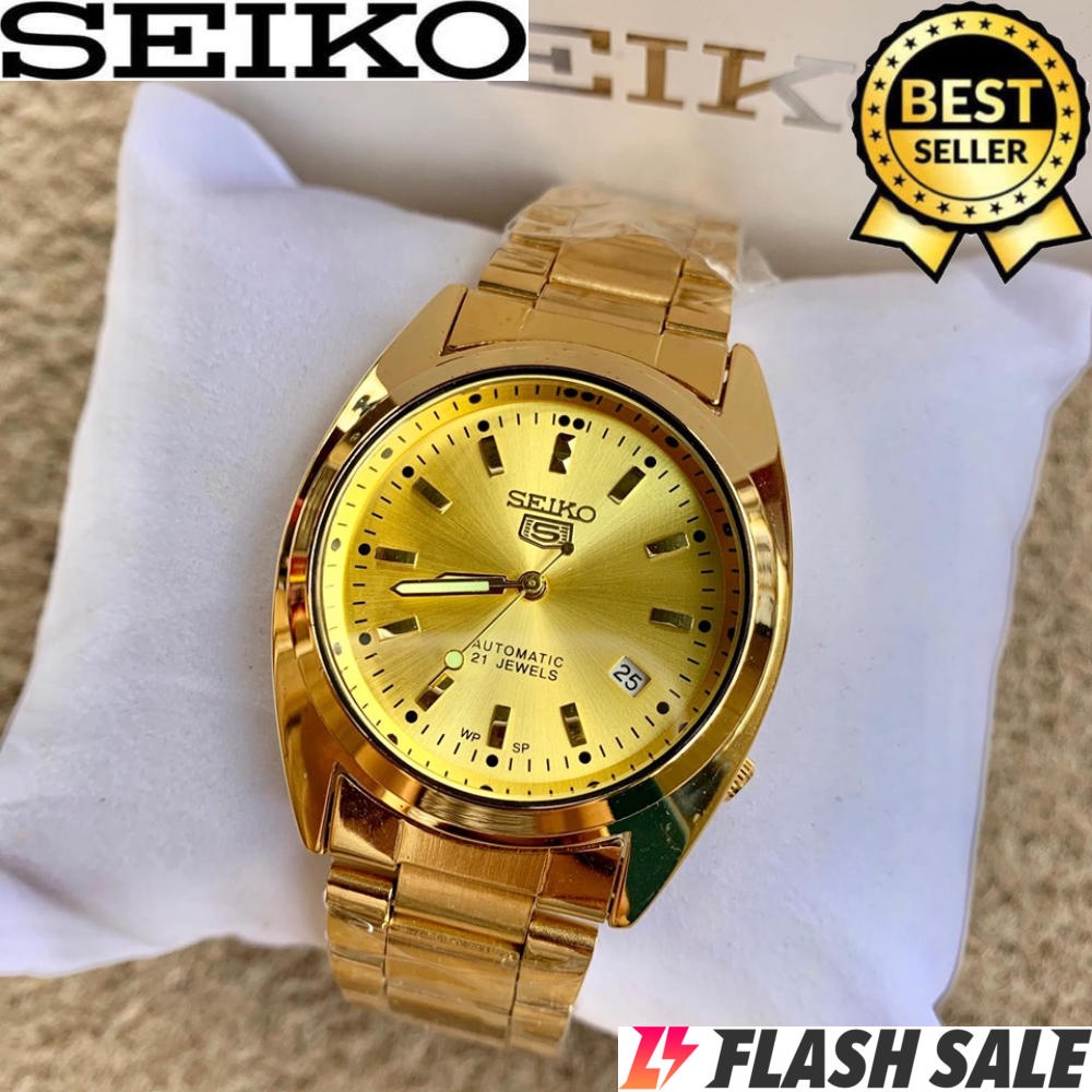 Seiko 5 21 Jewels Automatic Hand Movement All Gold Stainless Steel Watch  for Men (Gold) | Shopee Philippines