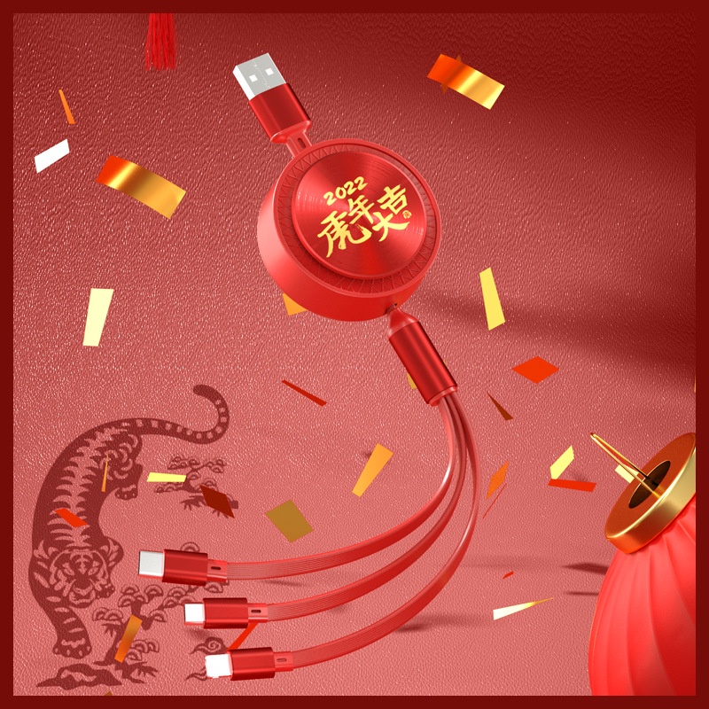 Retractable data cable one drag three multifunctional for Apple Typc