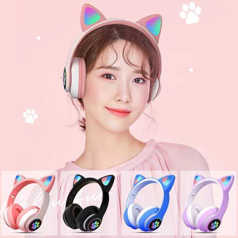 P47M Bluetooth Headphones with cat ears Headset cat Headphone blueooth