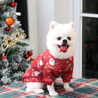 Pet winter Christmas pet dogs apparel autumn print hoodie pajamas soft clothes