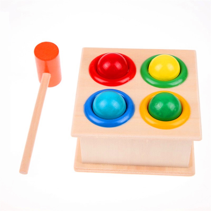 1Set Wooden Hammering Ball Hammer Box Children Fun Playing Hamster Game Toy Early Learning Educatio