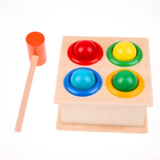 1Set Wooden Hammering Ball Hammer Box Children Fun Playing Hamster Game Toy Early Learning Educatio #3