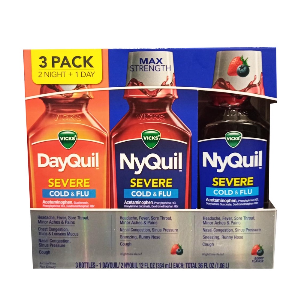 Vicks 1 DayQuil 2 NyQuil Set 3pcs Pack 12oz USA Each Total 36oz or 1L ...