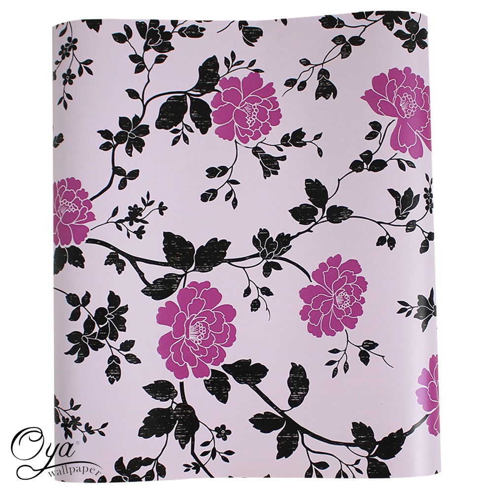 ▽OYA Wallpaper pink flower with black leaves home wall sticker for room design selfadhesive