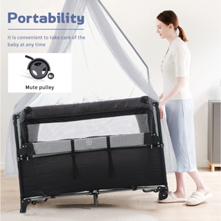 Baby Crib With Mosquito Net And Playpen Crib Stitching Big Bed Security Assurance Foldable #7