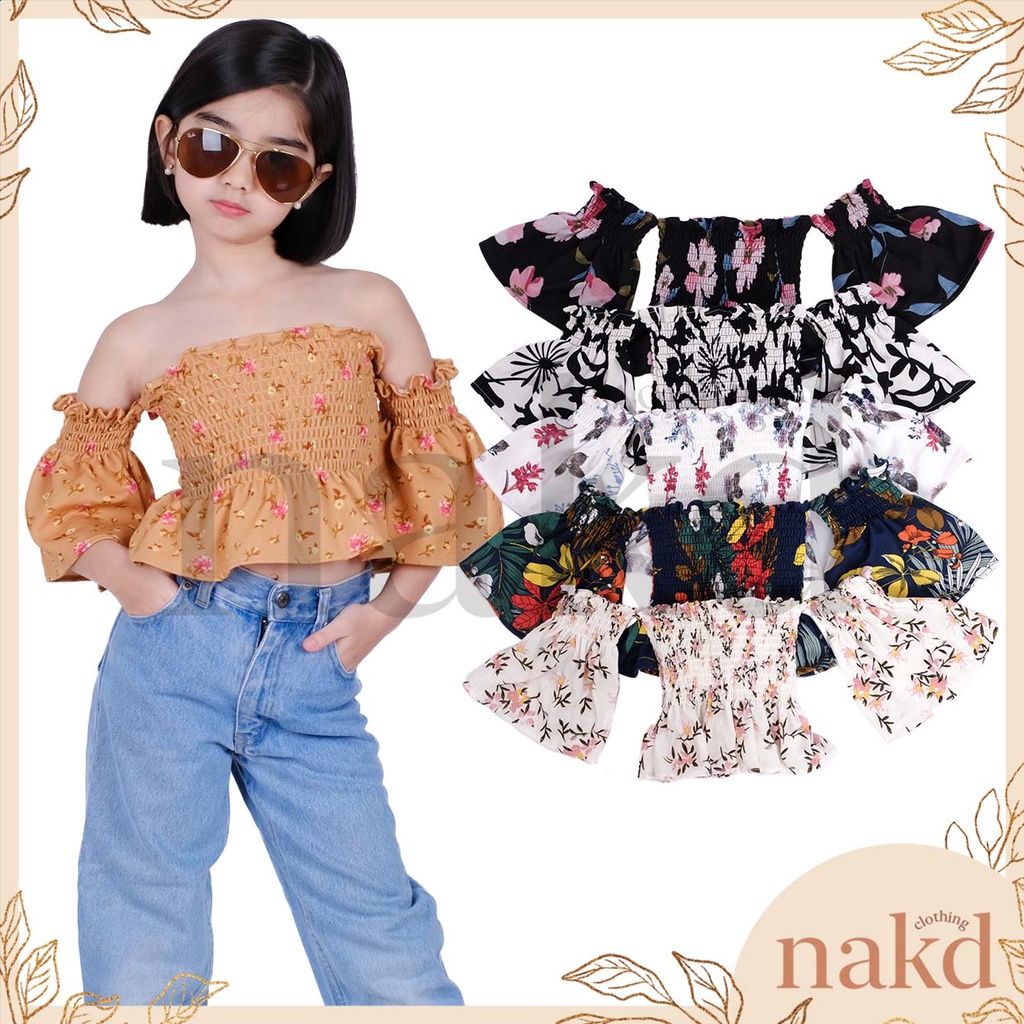 NAKD FASHION CLOVER KIDS BABY GIRL OFF SHOULDER BELL SLEEVES SMOCKING DAILY BASIC TOP 8106