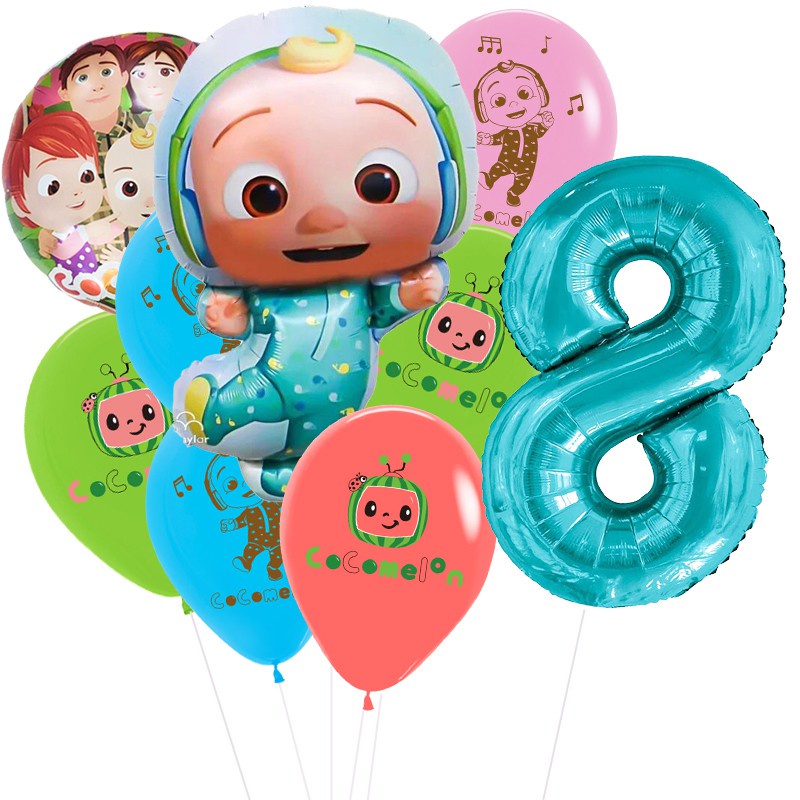 ⊙9pcs/set Cute baby Balloons Set Coco-melon Theme Party Decorations Latex Foil Ballons Birthday D