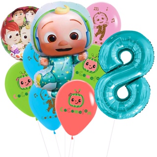 ⊙9pcs/set Cute baby Balloons Set Coco-melon Theme Party Decorations Latex Foil Ballons  Birthday D #2