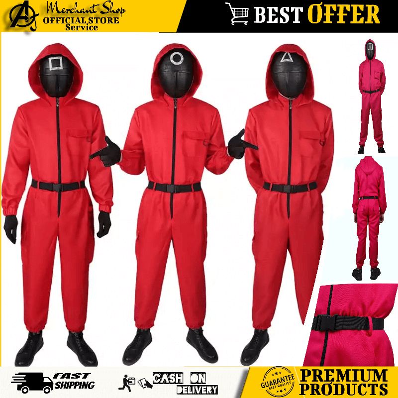 AJ [FAST SHIPPING & COD] Cosplay Korea Squid Game Jumpsuits , Red Suit