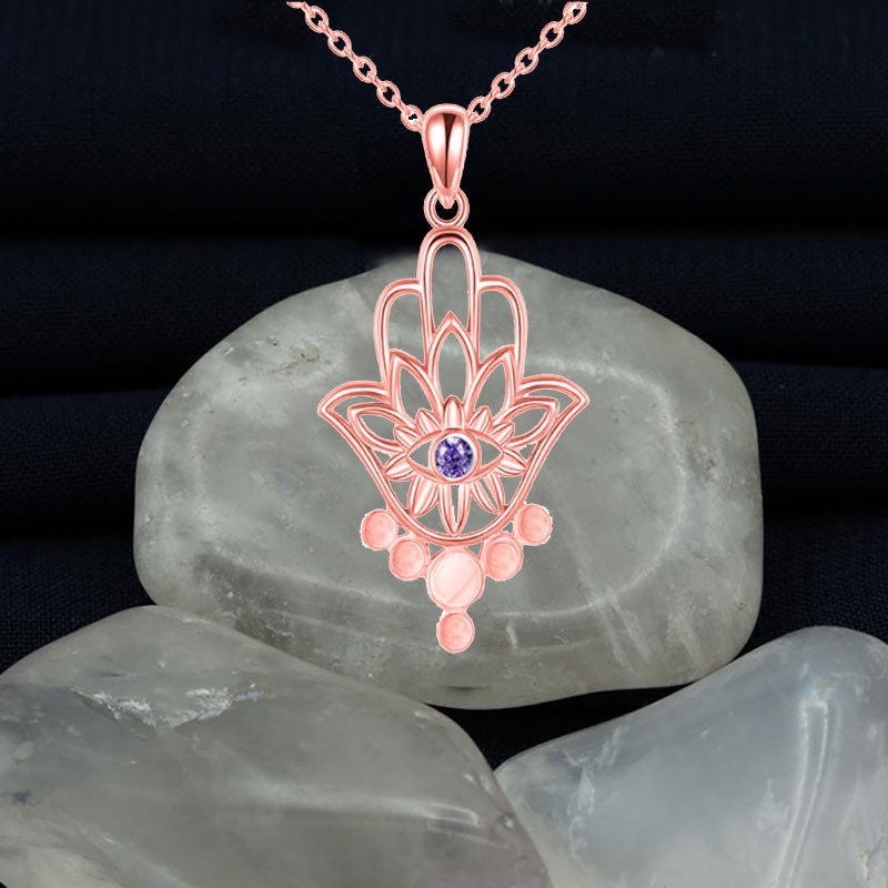 Collana a mano di Hamsa Mano di Fatima Spirituale Occhio di Buddha Ciondolo Strega Gioielli Collane Gioielli_voghion.com