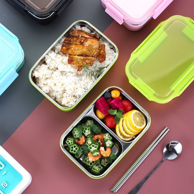 304 Stainless Steel Bento Box Double Food Box Children Picnic School ...