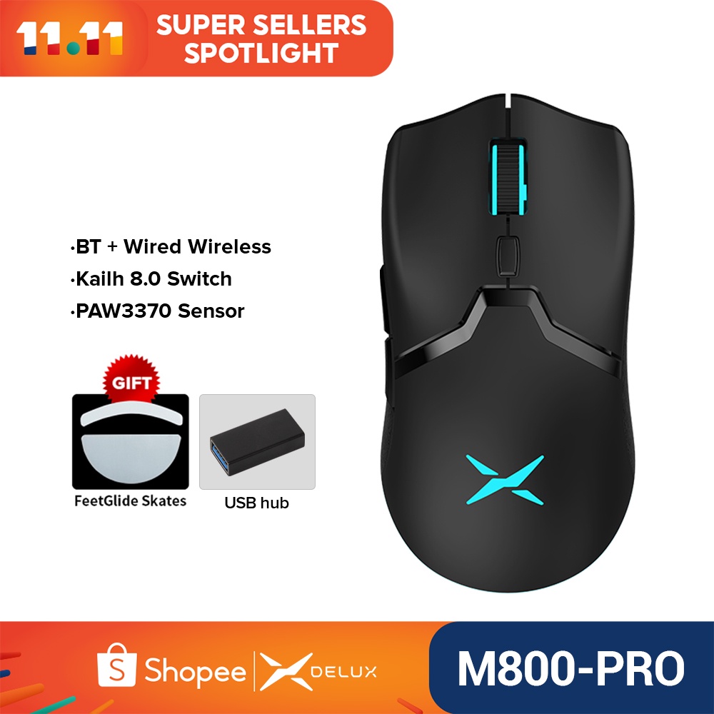 Delux M800pro M800 pro PAW3370 RGB Optical Rechargeable Programmable ...