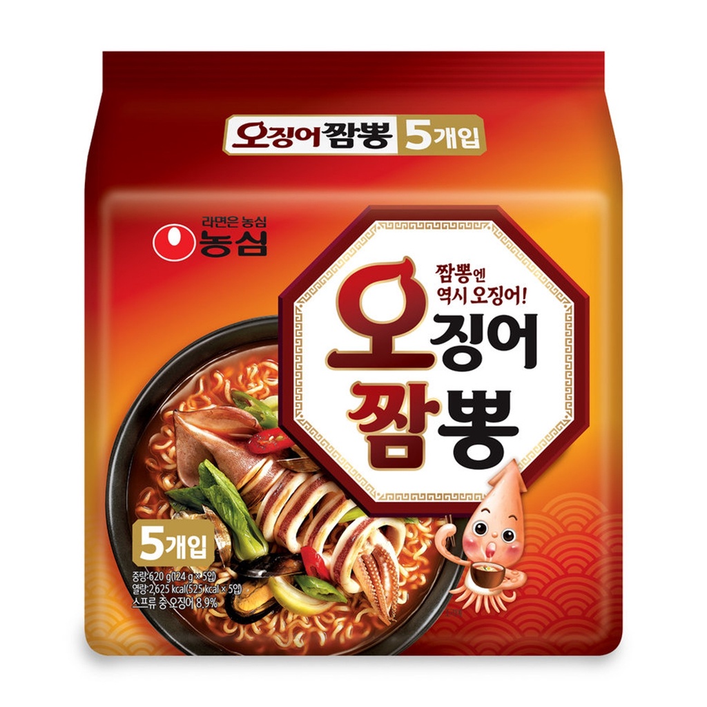 NONGSHIM SQUID JJAMPONG RAMEN 124g 1PACK*5PCS ( SQUID JJAMBBONG NOODLES ...