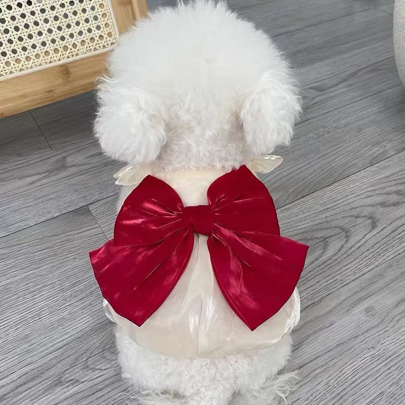 Champagne Dog Clothes Black Dog Dress for Shih Tzu Birthday 1st Pet Princess New Year Wedding Costume with Big Red Bowknot Christmas Outfit #1