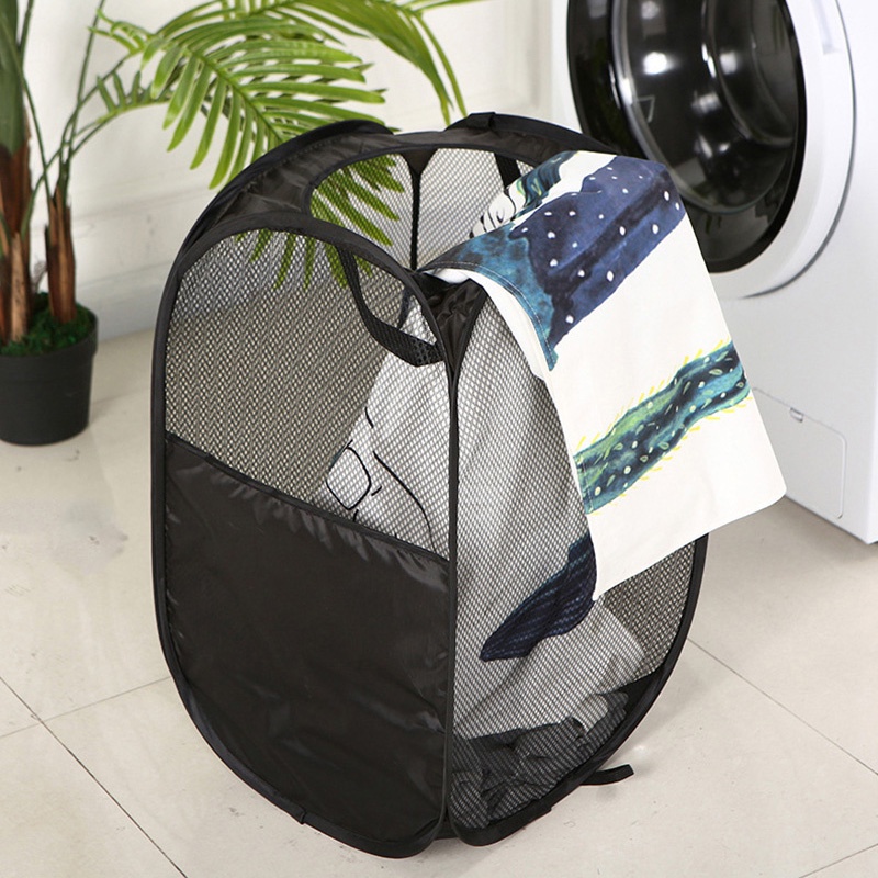 Mesh Folding Laundry Basket Home Bathroom Dirty Clothes Storage Basket