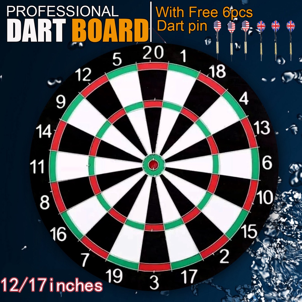 Dart Board Original 12/17 Inch Professional DoubleSided With 6 Dart