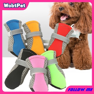 woodBoat 4Pcs Dog Shoes Magic Sticker Closure Breathable Fabric Non-Slip Puppy Boots for Outdoor