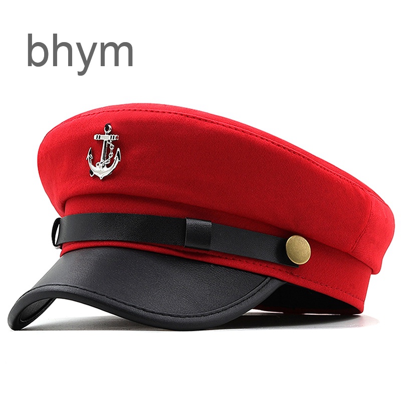 bhy Unisex Casual Military Caps Woman Man Beret Flat Hats Captain Cap